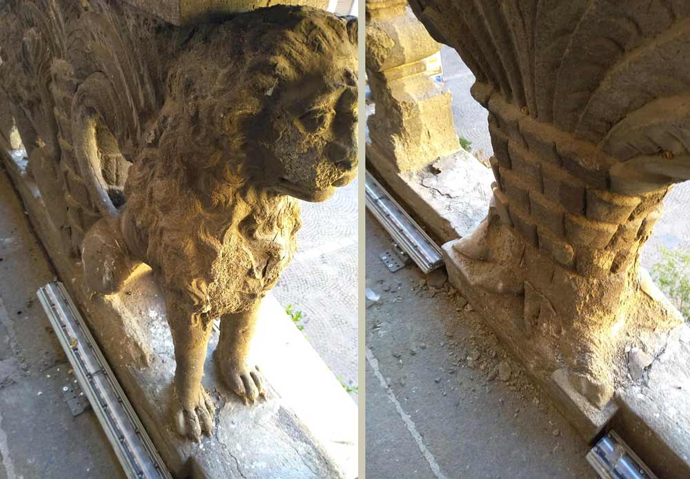 Leoni sbriciolati, Contardo (Lega): “Restauro ad aprile 2019 per il balcone di Palazzo dei Priori”.