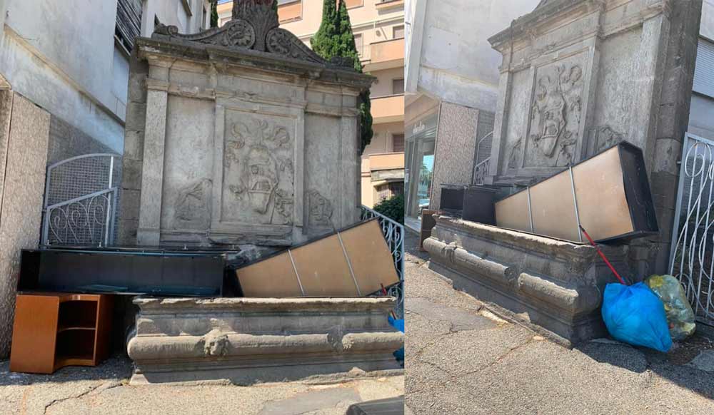 Mobili e spazzatura nella fontana di Porta Fiorentina.