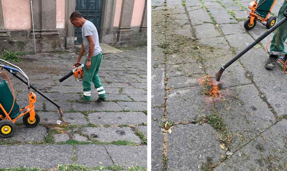 Piazza Fontana Grande: erbe infestanti  rimosse con il “fuoco”.