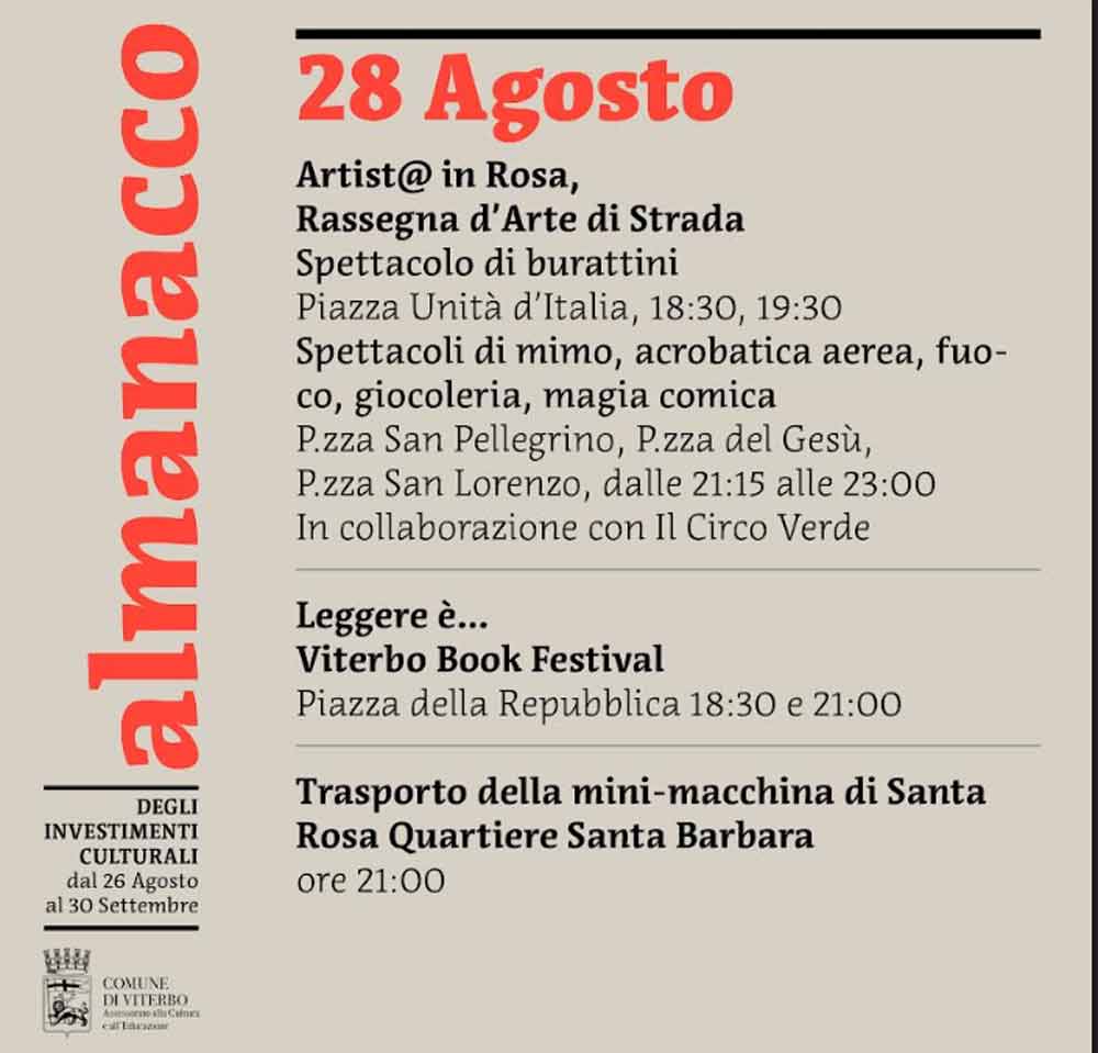 Gli appuntamenti dell’Almanacco di domenica 28 agosto.