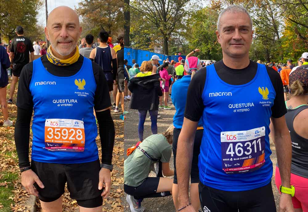 Le maglie della questura di Viterbo alla Maratona di New York con Cristofori e Di Santo.
