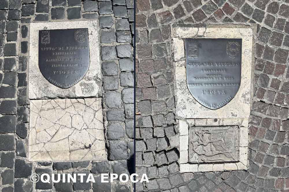 Trasporto S. Rosa, targhe Unesco a metà a Piazza Fontana Grande e Piazza Verdi.