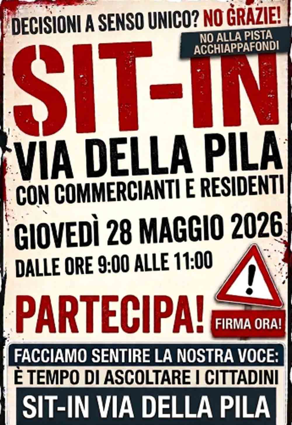 Via della Pila, un sit-in per rimuovere la pista ciclabile