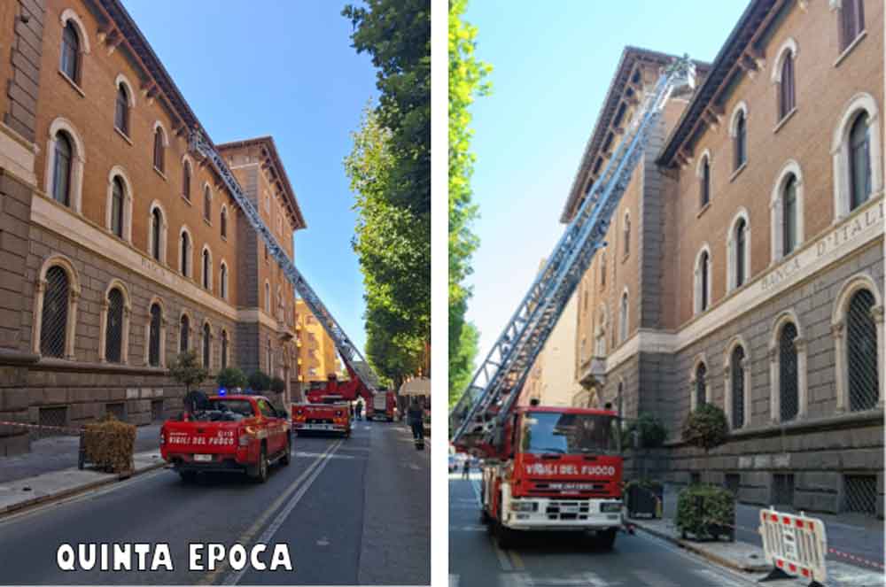 Ex Banca d’Italia, Vigili del Fuoco ispezionano tetto e grondaia in legno